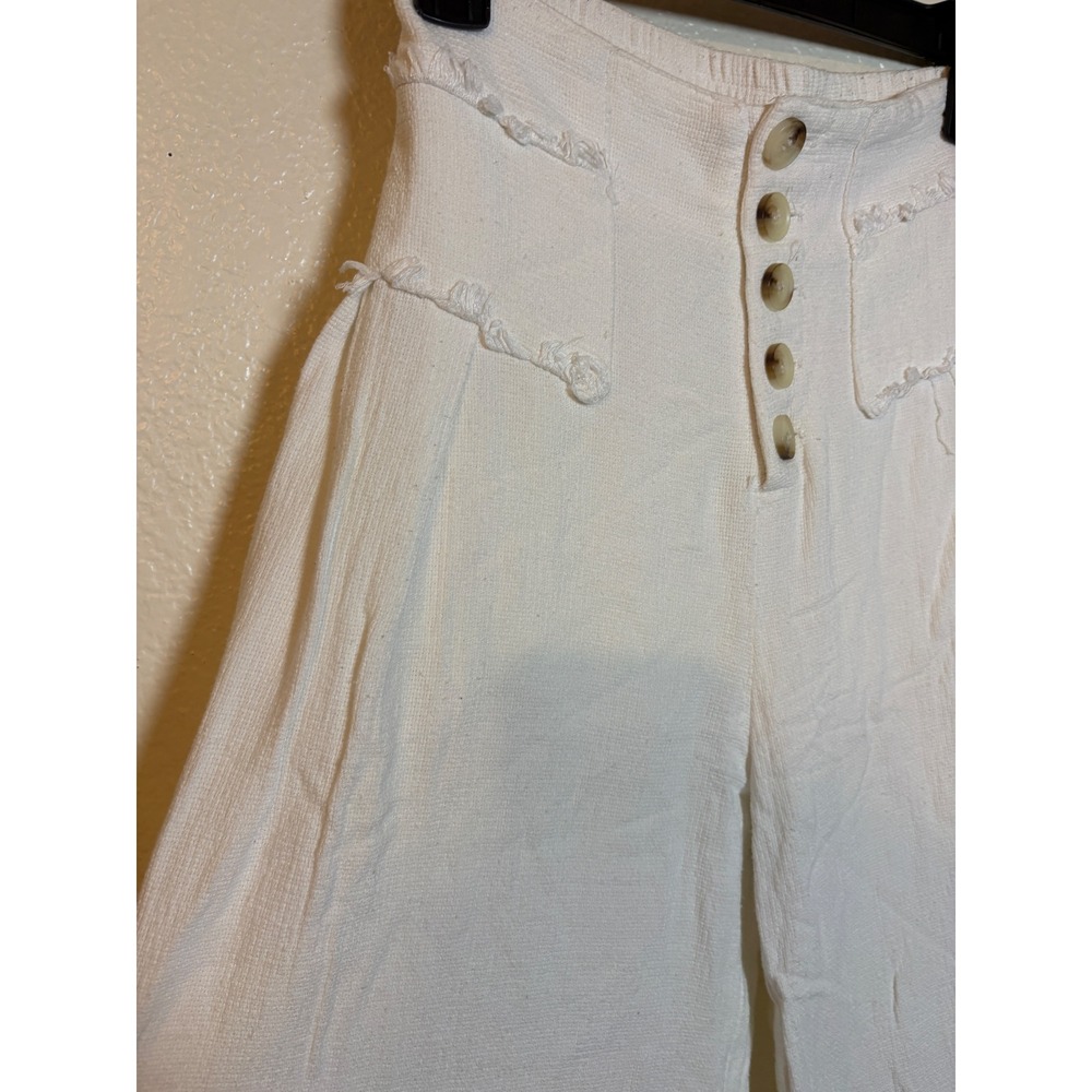 Fate Womens Cream Linen Cotton Wide Leg Cropped Pants Frayed Trim Small - Picture 4 of 8